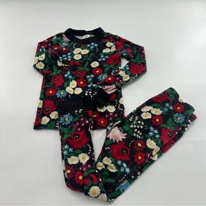 Hanna Andersson Long John Pajama Set Black Floral Girls Kids Organic Cotton
